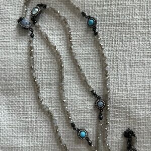 LOFT Elegant Beaded Necklace with Turquoise and Gray Accents